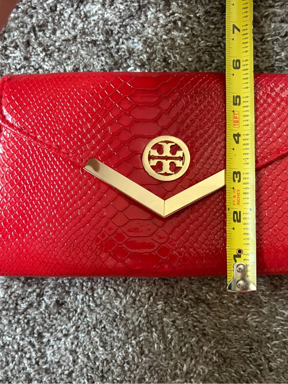Tory Burch Red Embossed Wallet Clutch  with Gold Logo Accent